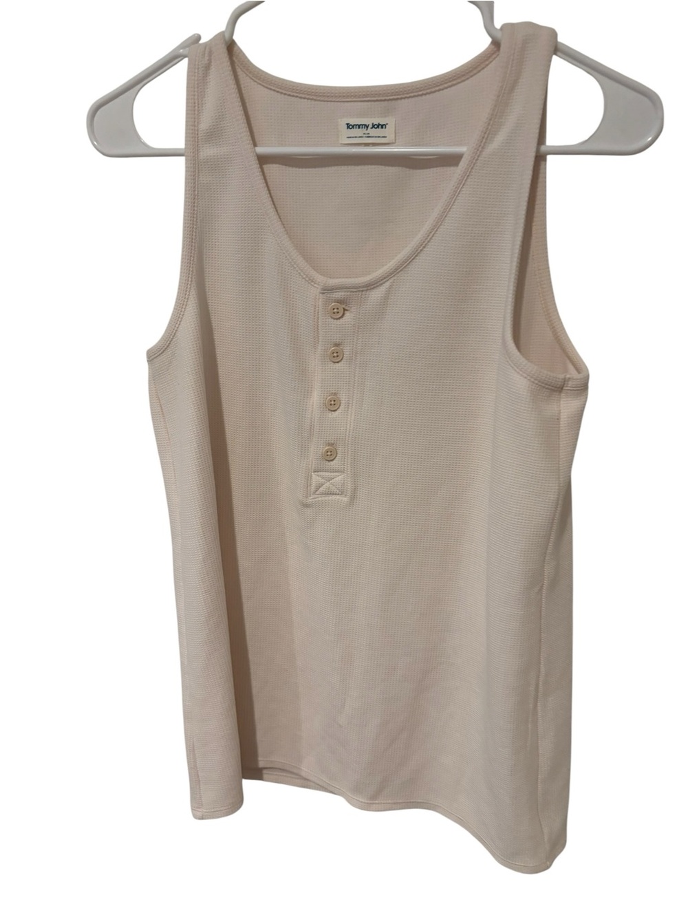 Tommy John Waffle-Knit Henley Tank Top - Light Cream
